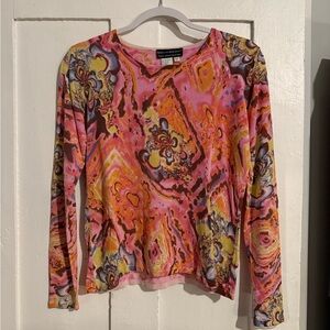 Y2K Silk Blend Pink Floral Sweater M
